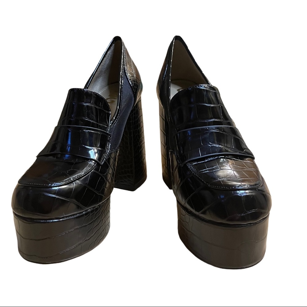 Ego ASOS black croc embossed platform chunky heel shoes size US 6 UK 4 - Picture 2 of 7